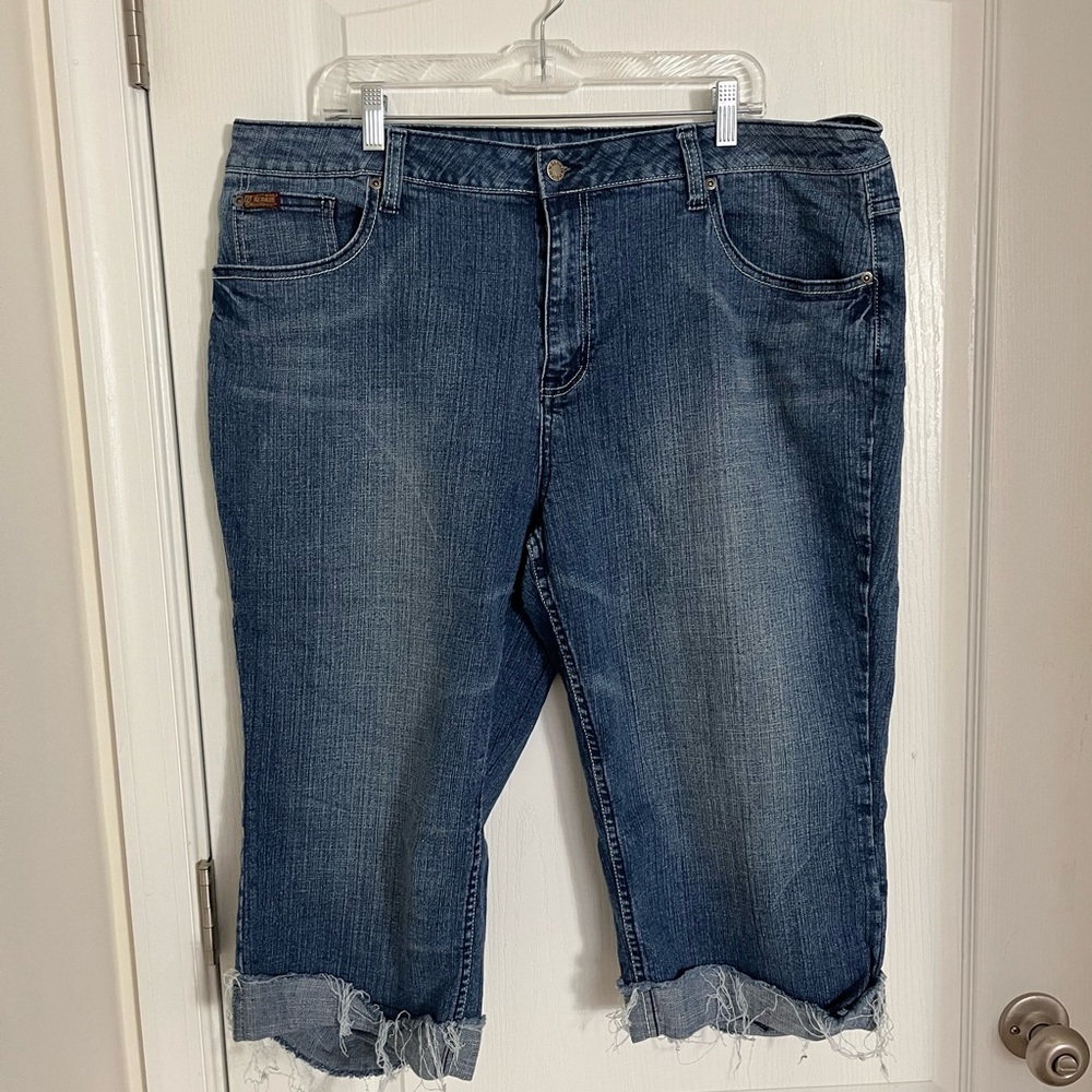 Zana Di Blue Denim Capris with Intricate Embroidery factory  distressed Size 24